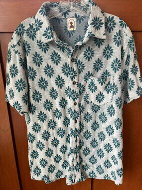 Dandy Del Mar Shirt Mens Gray Blue Floral Terry Cloth Large-Resort Casual Travel